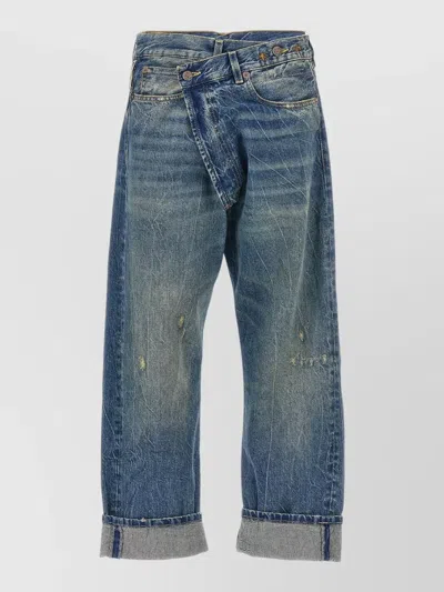 R13 Crossover Waist Jeans Belt Loops Design In Blue