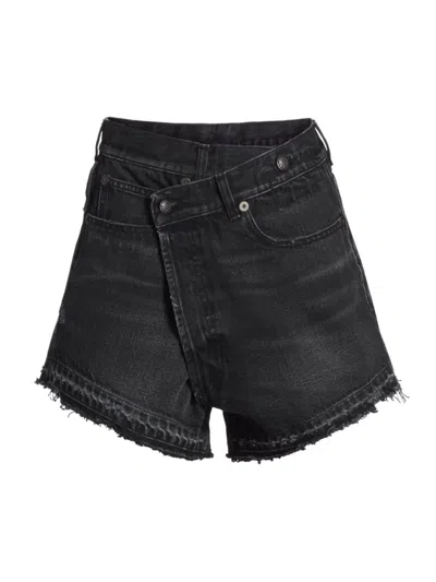 R13 Crossover-waist Raw-hem Shorts In Black