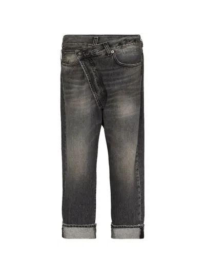 R13 Crossover-waist Turned-up Jeans In Black