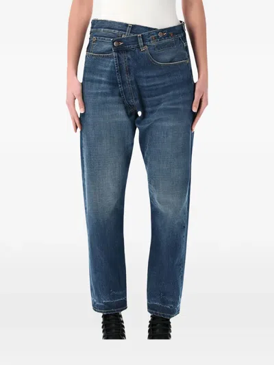 R13 Crossover-waist Whiskered Jeans In Blue