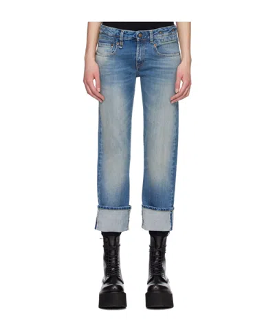 R13 Cuffed Boy Straight Leg Jeans In Blue