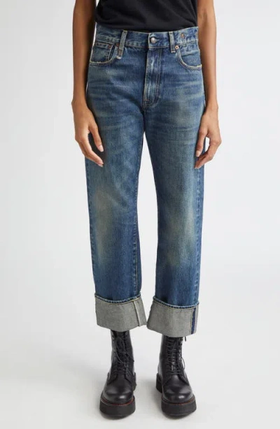 R13 Cuffed Boyfriend Jeans In Blue