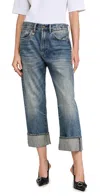 R13 Blue Cuffed X-boyfriend Jeans In Aspen Selvedge Blue
