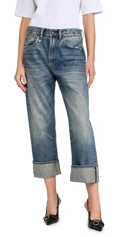 R13 Blue Cuffed X-boyfriend Jeans In Aspen Selvedge Blue