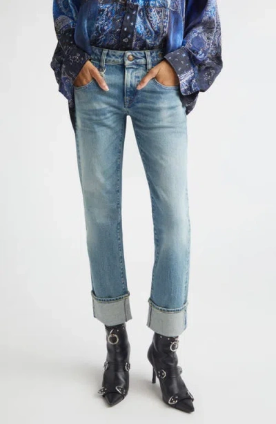R13 Cuffed Straight Leg Boyfriend Jeans In Blue