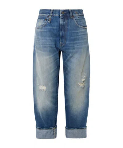 R13 Cuffed X-boyfriend Distressed Mid-rise Wide-leg Jeans In Blue