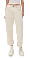 R13 Cuffed X-boyfriend Jeans Bone White Selvedge In Neutral