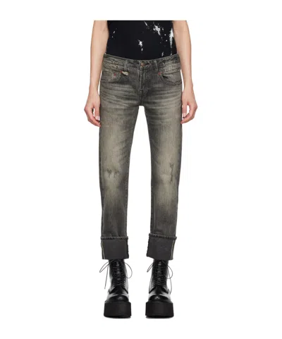 R13 Curled Straight Jeans Pants In Black
