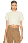 R13 Cutoff Shrunken Fisherman Stitch Wool Sweater In White