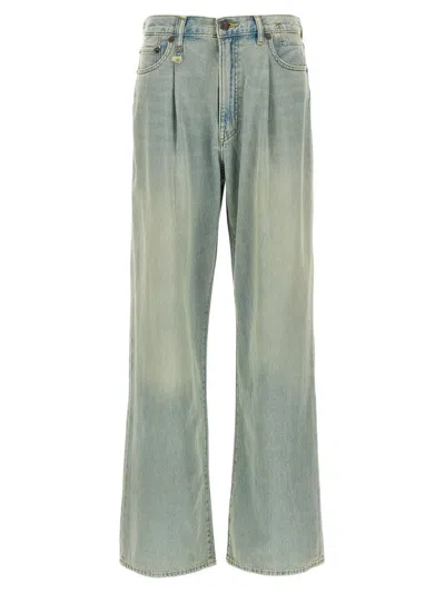 R13 Light Blue Damon Pleated Wide-leg Jeans