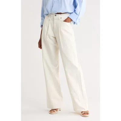 R13 Damon Pleated High Waist Wide Leg Jeans In White