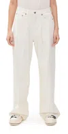 R13 Off-white Damon Pleated Wide Leg Jeans In White Slubby Twill