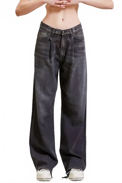 R13 Damon Pleated Wide Leg Jean In Ellery Black In Multi