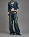 R13 Damon Pleated Wide Leg Jean In Weber Linen Indigo In Multi