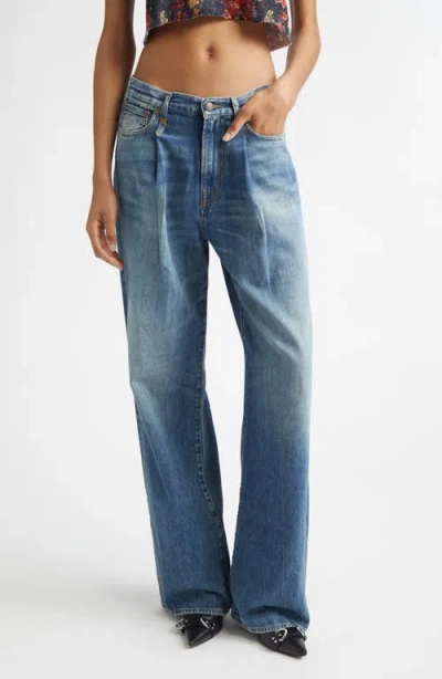 R13 Damon Pleated Wide Leg Jeans In Blue