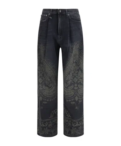 R13 Damon Wide-leg Printed Jeans In Black