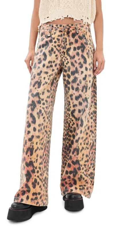 R13 D'arcy Flare Carpenter Pants Vintage Orange Leopard