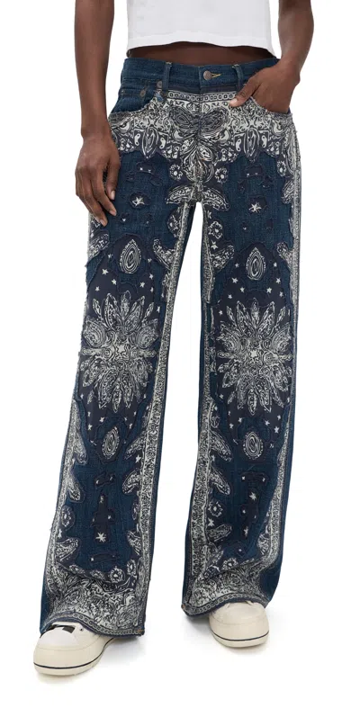 R13 D'arcy Flare Jeans Blue Bandana Applique