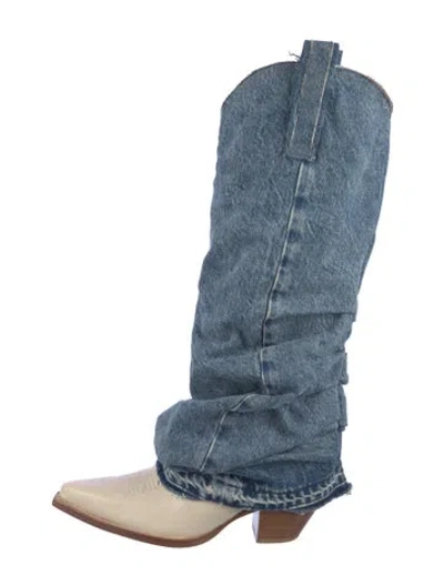 Pre-owned R13 Denim Colorblock Pattern Western Boots In Blue