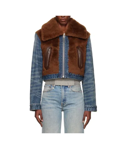 R13 Denim Fur Jacket In Brown