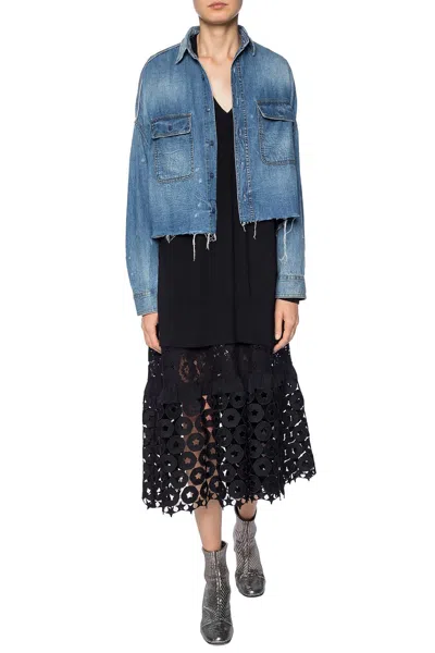 R13 Denim Jacket With Tears T-shirt In Blue