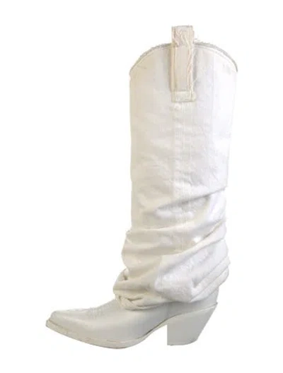 Pre-owned R13 Denim Raw-edge Trim Riding Boots In White