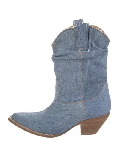 Pre-owned R13 Denim Raw-edge Trim Western Boots In Blue