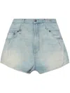 R13 Damon Distressed Pleated Denim Shorts In Blau