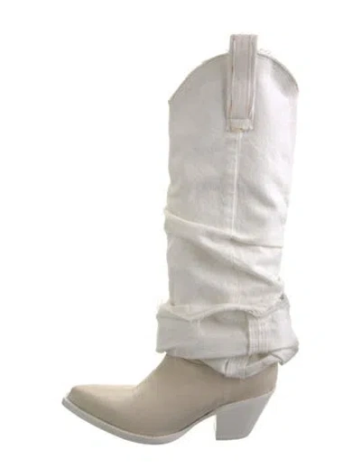 Pre-owned R13 Denim Western Boots In White