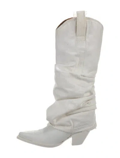 Pre-owned R13 Denim Western Boots In White