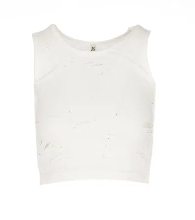 R13 Destroyed Cropped Tank Top In White