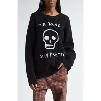 R13 Die Young Rib Merino Wool Sweater In Black W/graphic