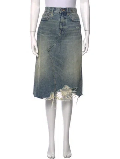 Pre-owned R13 Distressed Accents Midi Length Skirt In Blue