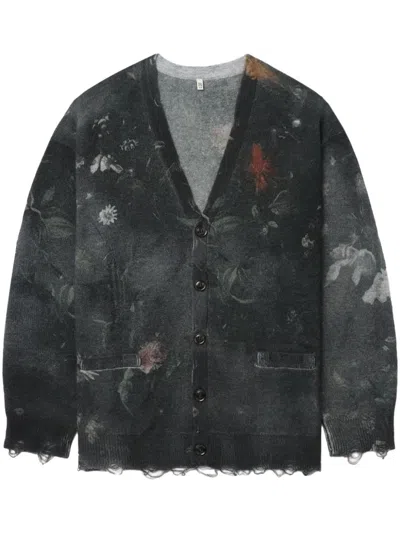 R13 Black Cashmere Boyfriend Cardigan In Black Floral