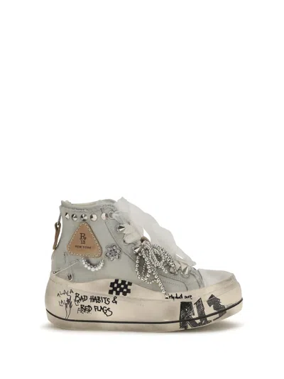 R13 Distressed Charm-embellished High-top Sneaker In White