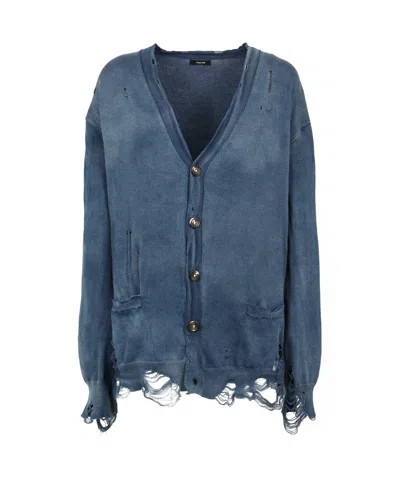 R13 Distressed Cotton Cardigan In Blue