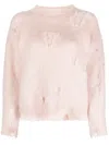 R13 Distressed Crew-neck Jumper In Pink