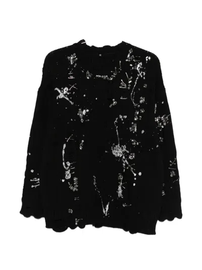 R13 Distressed Crystals Pin Sweater In Black