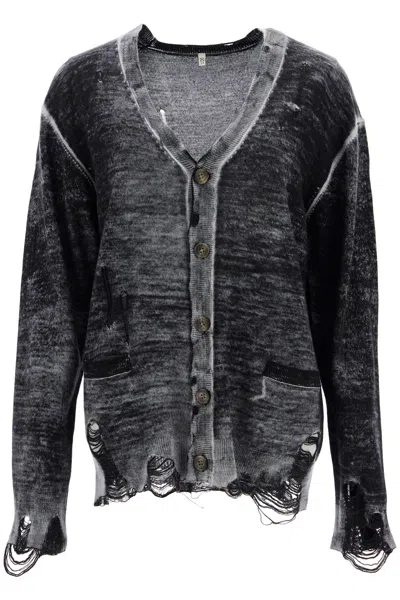 R13 Distressed Detail Cardigan Xs In Black