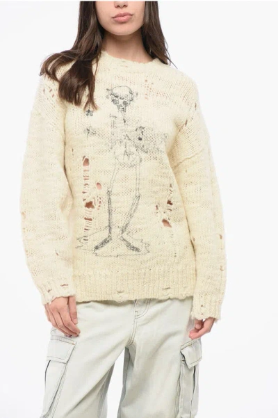 R13 Distressed Effect Crew-neck Sweater In Neutral
