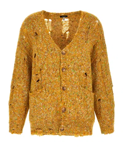 R13 Distressed Knitted Cardigan In Brown