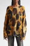 R13 Distressed Leopard Print Boyfriend Sweater In Leopard