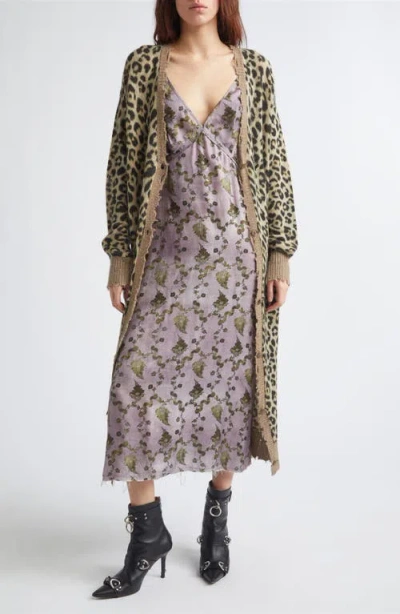R13 Distressed Leopard Print Long Cashmere Cardigan In Animal Print