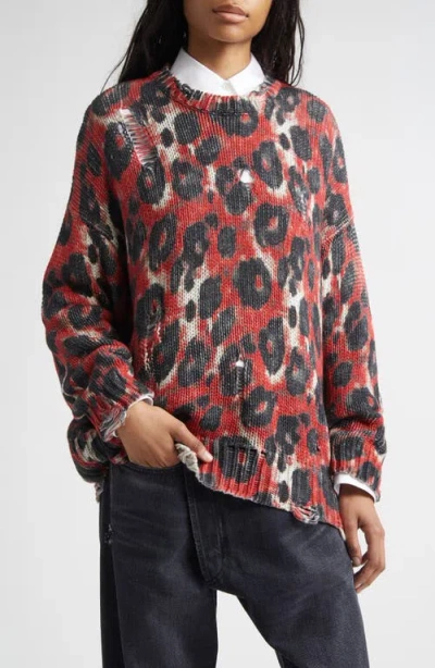 R13 Distressed Leopard Print Sweater In Multi