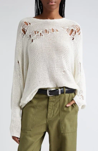 R13 Women's Distressed Linen-blend Boyfriend Sweater In Ecru