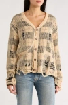 R13 Distressed Overlay Relaxed Flannel Cardigan In Brown