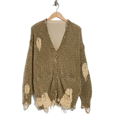 R13 Distressed Oversize Cotton Cardigan In Green