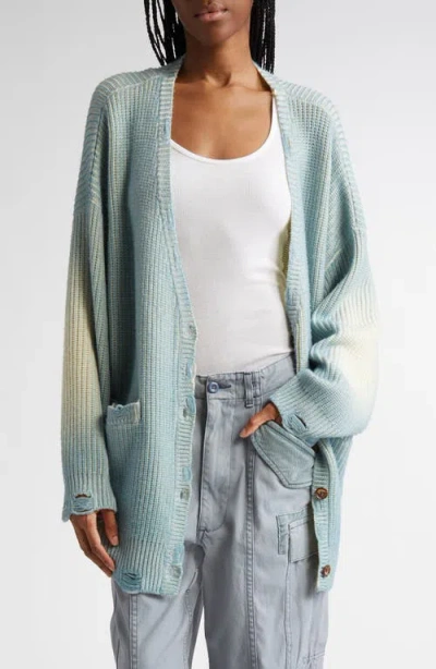R13 Distressed Oversize Merino Wool Cardigan In Light Sky Blue