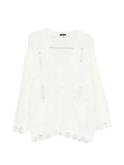 R13 Distressed Oversized Cardigan In White
