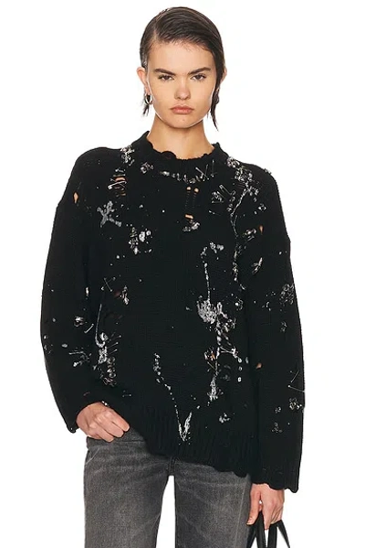 R13 Distressed Oversized Crystal Pin Sweater In Black